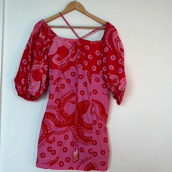 Farm Rio Octocool Puff Sleeve Mini Dress Size M - Picture 2 of 6